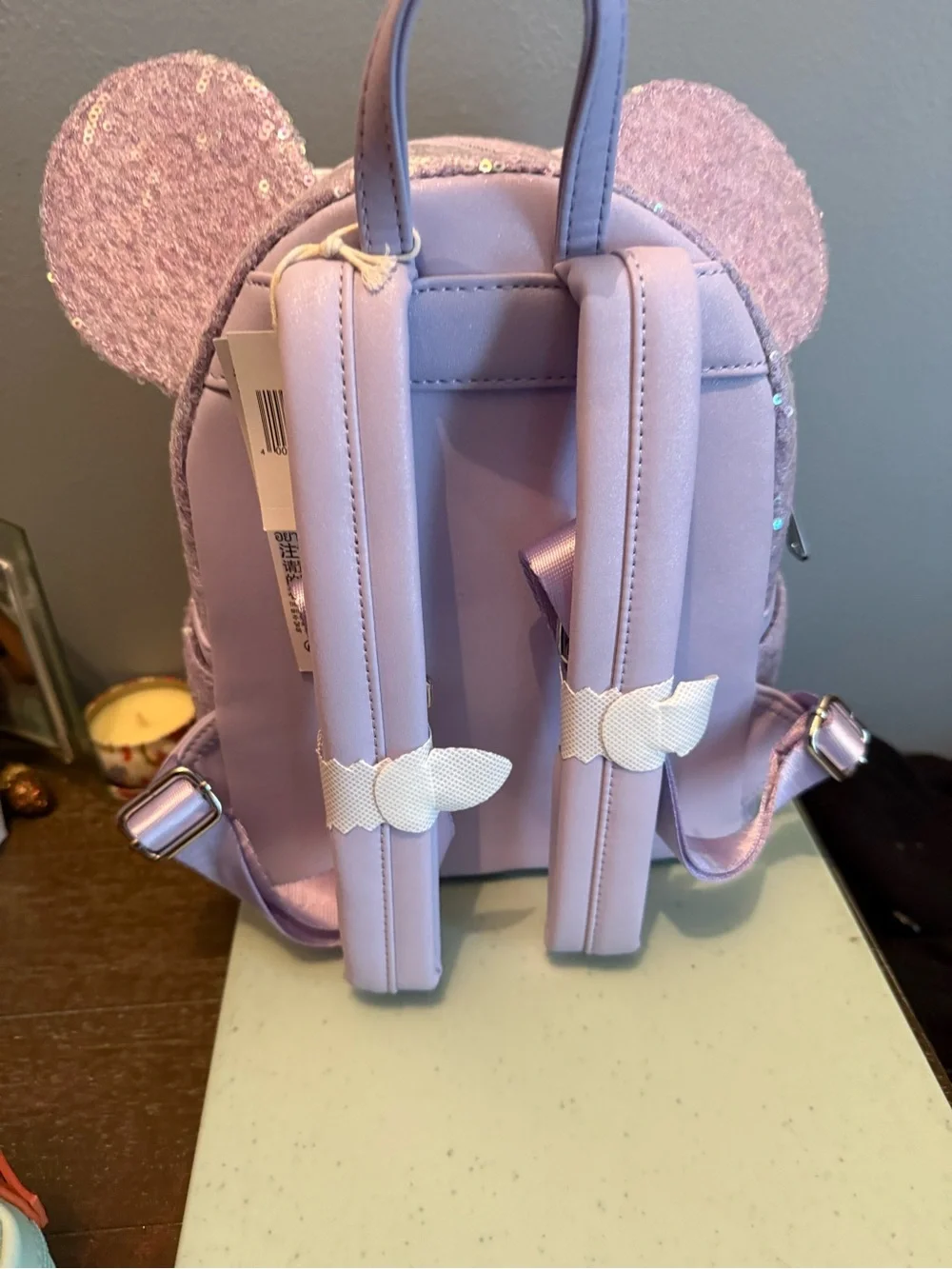 Loungefly Lilac Sequin Minnie Ear Mini Backpack with Bow
